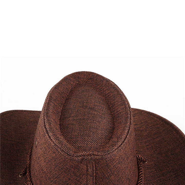 Bang Good Men Western Cowboy Hat Outdoor Wide Brim Linen Hat - MRSLM