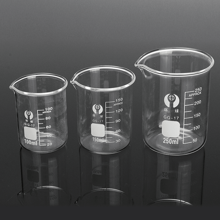 3Pcs 100Ml 150Ml 250Ml Beaker Set Graduated Borosilicate Glass Beaker Volumetric Measuring Lab Glassware - MRSLM