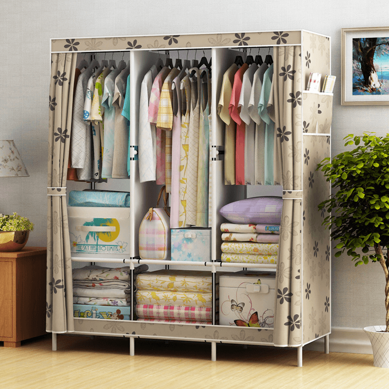 Simple Cloth Wardrobe Fabric Steel Tube Assembly Wardrobe Modern Economic Clothes Storage Bag Wardrobe Dormitory Storage Cabinet - MRSLM