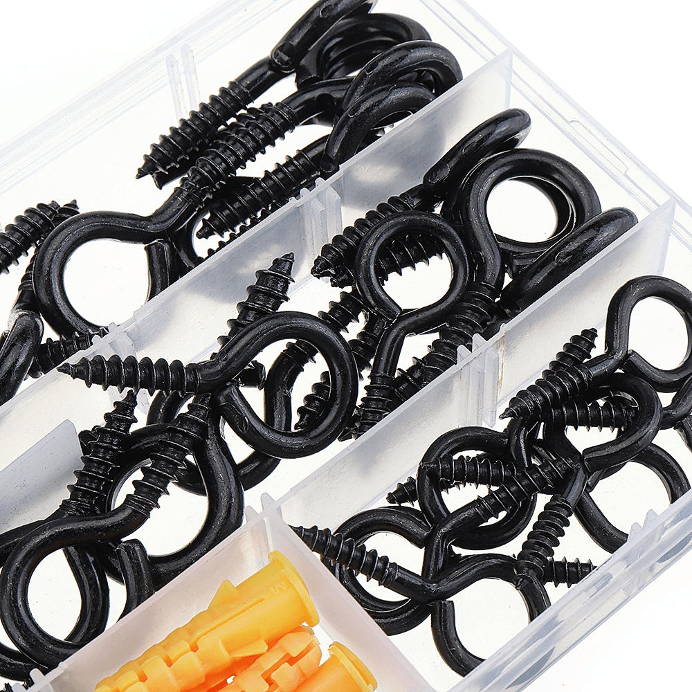 44Pcs Screw Eyes Zinc Plated Self Tapping Thread Eye Bolt Ring Hooks with Expansion Pipe Black - MRSLM