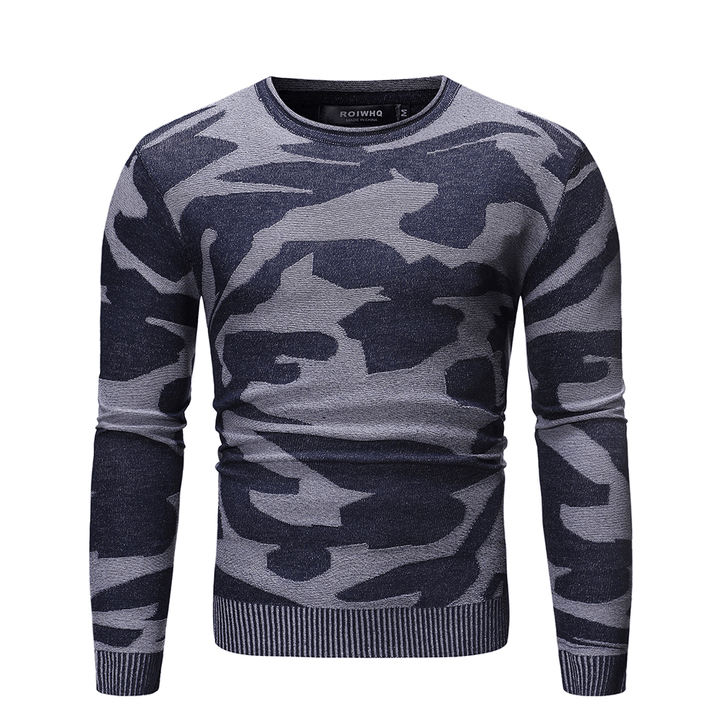 Mens Camouflage Pattern Crew Neck Long Sleeve Casual Sweaters - MRSLM