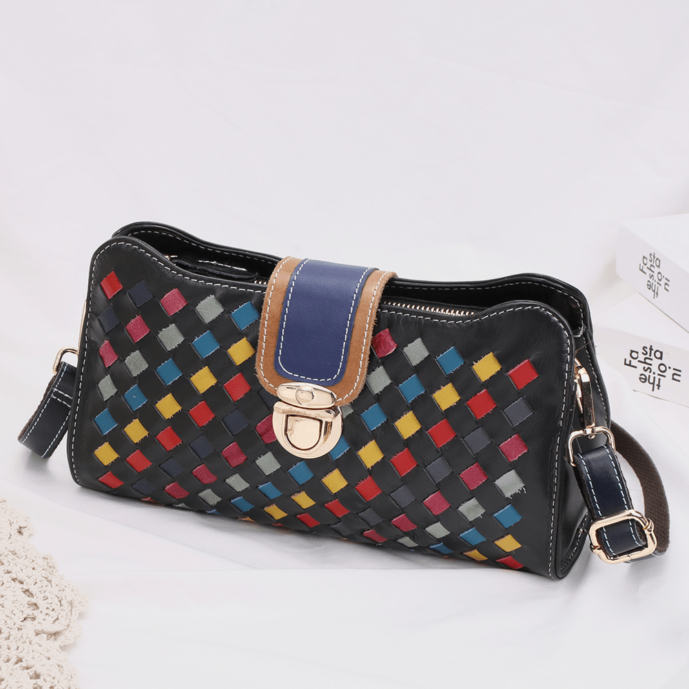 Women Genuine Leather Patchwork Phone Bag Crossbody Bag Shoulder Bag - MRSLM