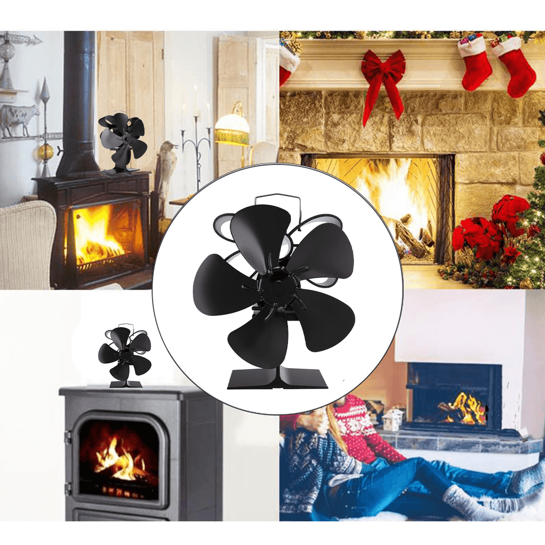 5 Blades Stove Fan Silent Motors Heat Powered Stove Fan Eco Stove Fan for Gas/Pellet/Wood/Log Stoves - MRSLM