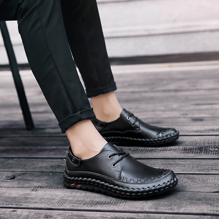 Lace up Leather Outdoor Oxfords Soft Sole Business Formal Shoes - MRSLM