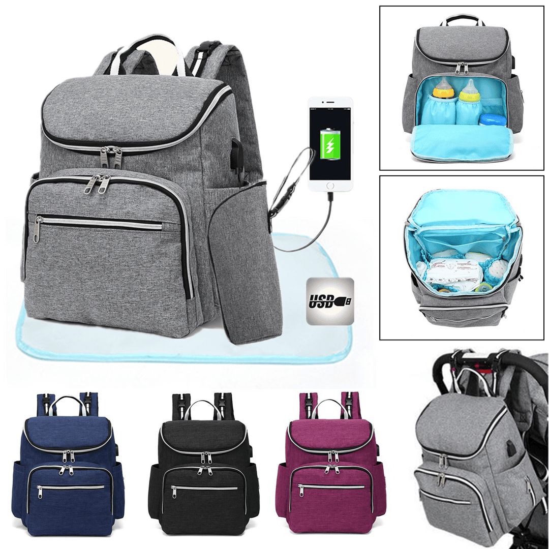 Bang Good 20L Outdoor Travel USB Mummy Backpack Waterproof Multifunctional Baby Nappy Diapers Bag - MRSLM