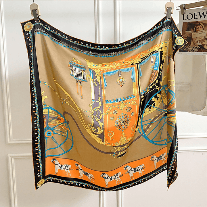 Silk Scarf Classic Orange Print Large Square Scarf Fashion - MRSLM