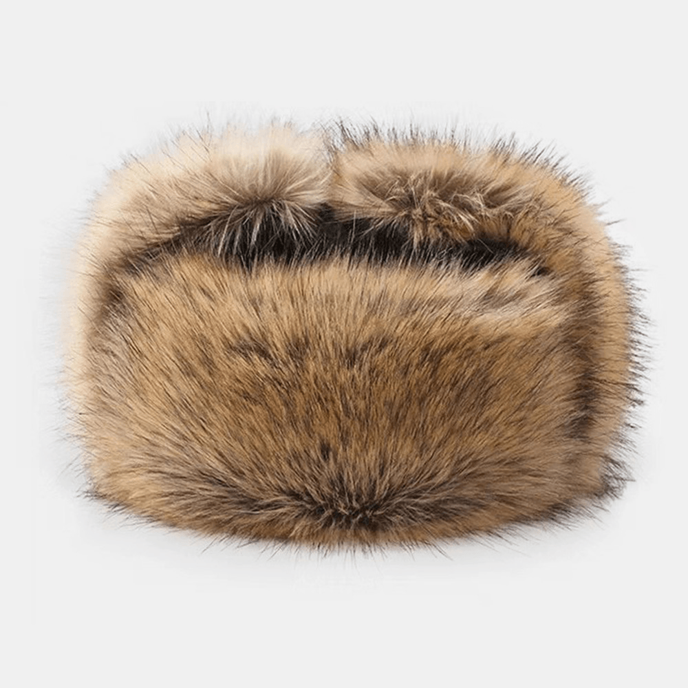 Men Faux Fox Fur Thicken Warm Windproof Trapper Hat Winter Outdoor Riding Ear Protection Ushanka Hat - MRSLM