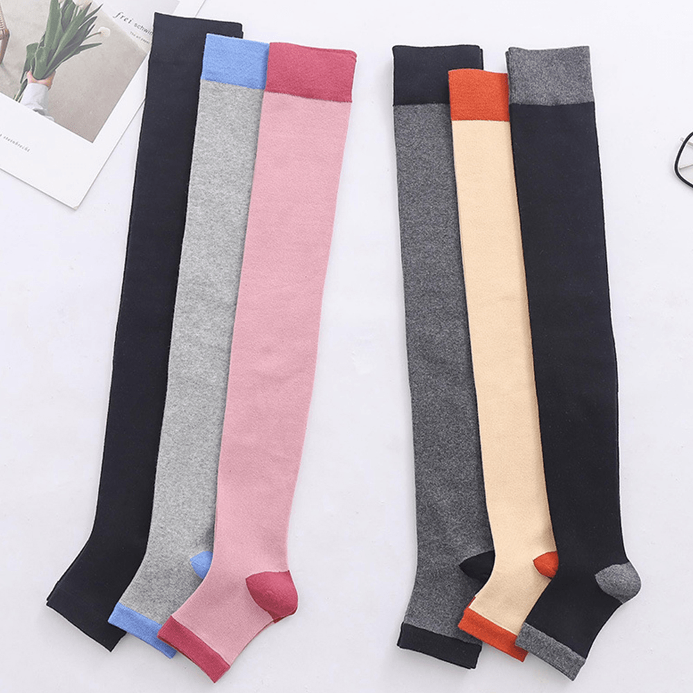 Women Cotton Casual Sweet Contrast Color Footsocks over Knee Leggings Thigh Socks Stocking - MRSLM