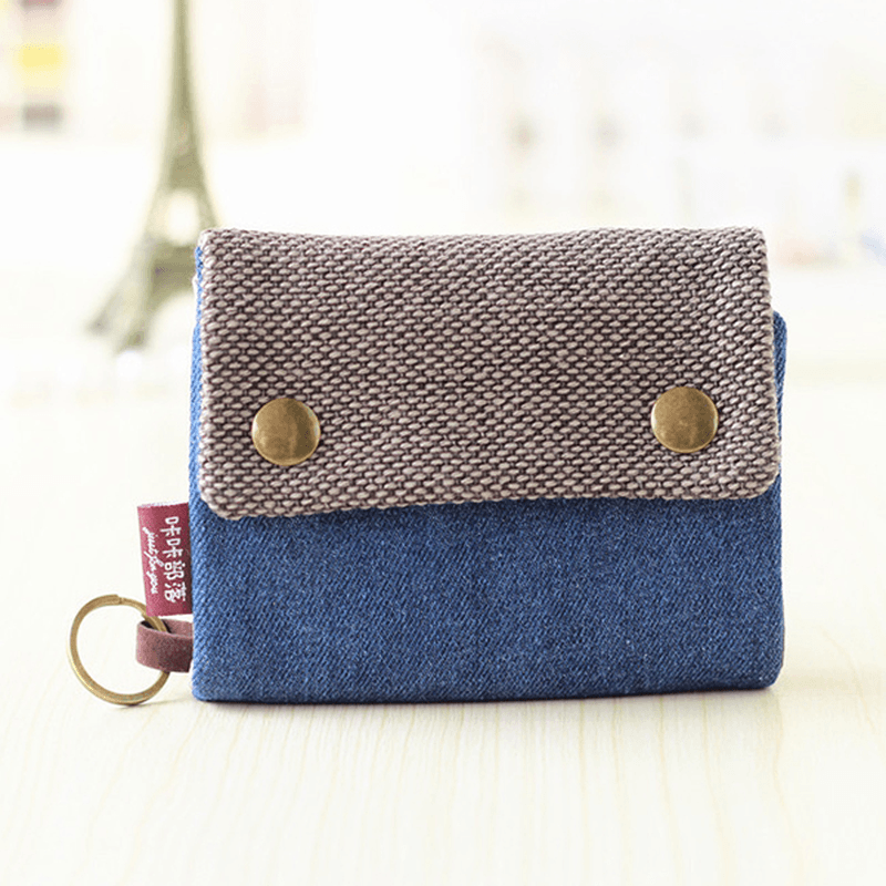 Women Handmade Three-Fold Purse Denim Wallet Casual Multi-Pockets Card Holder - MRSLM