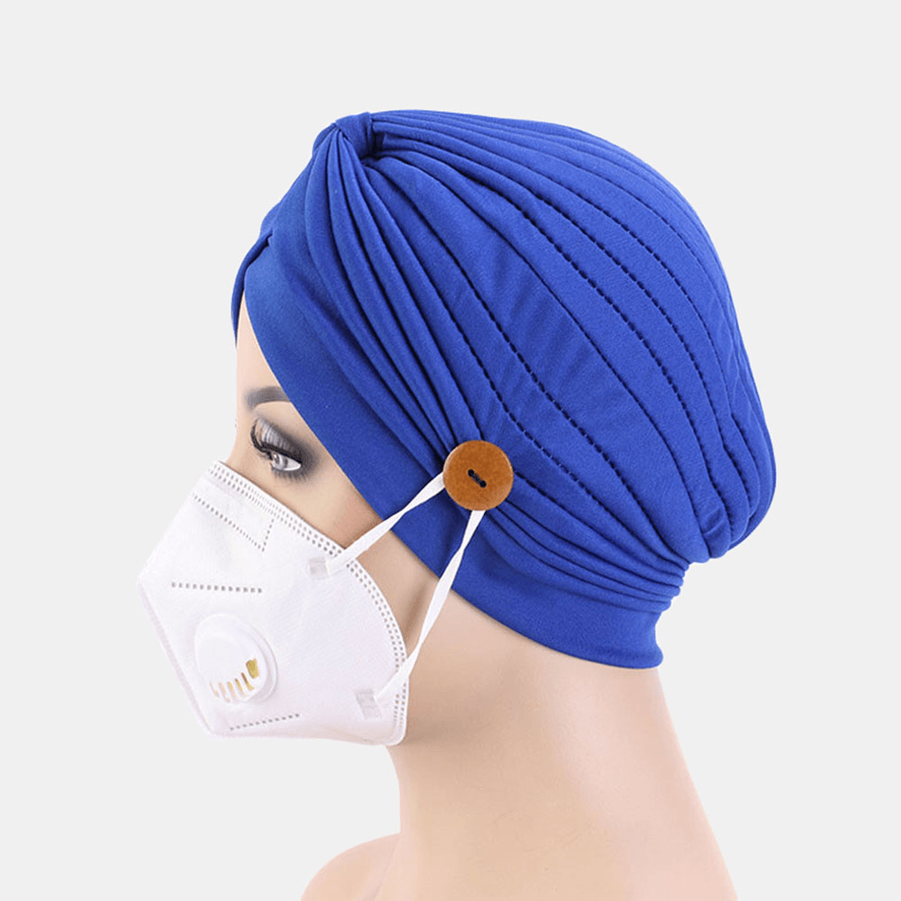 Solid Color Beanie National Style Button Mountable Ears Prevent Strangulation Bandana - MRSLM