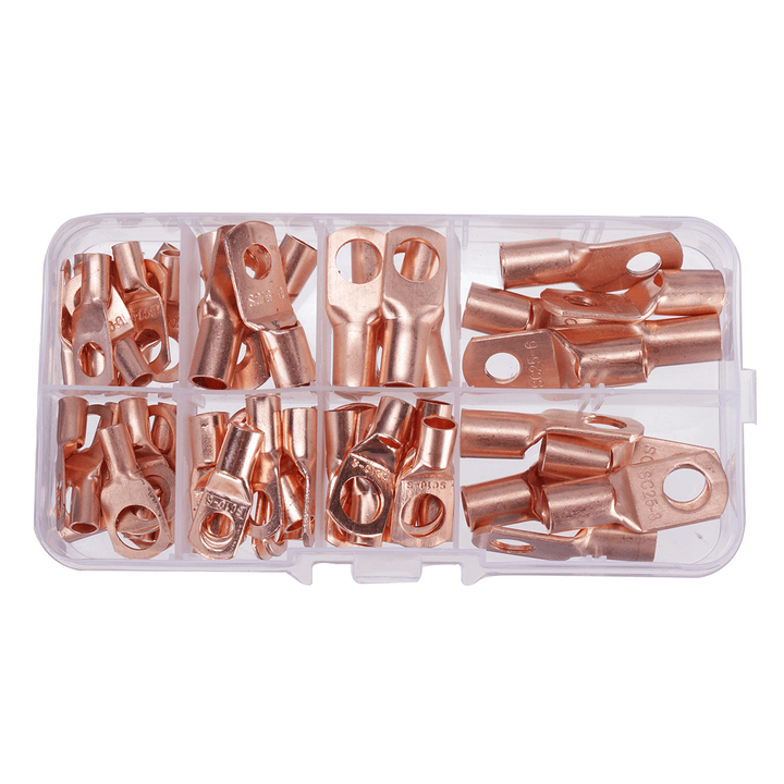 60Pcs Copper Ring Lug Terminal with Box Cable Lugs Crimp Terminals Wire Connector Terminal - MRSLM