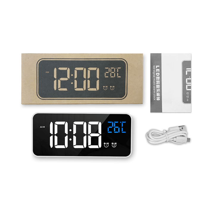 LED Music Alarm Clock Digital Snooze Function Temperature Display Table Home Mirror Decoration Clock - MRSLM