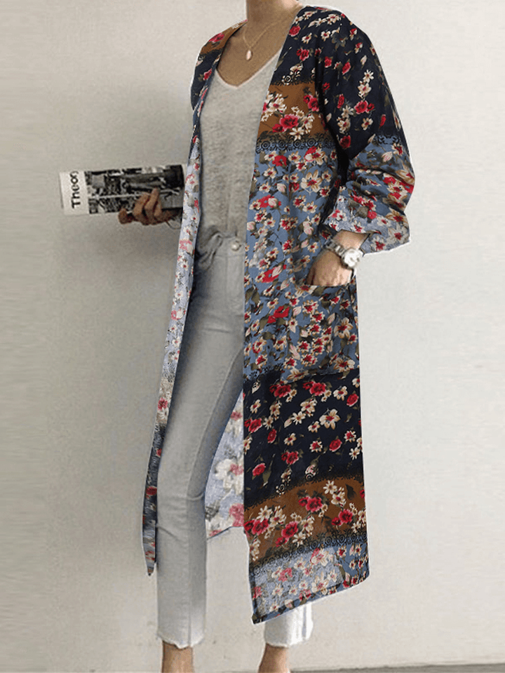 Open Front Floral Print Cotton Cardigans - MRSLM