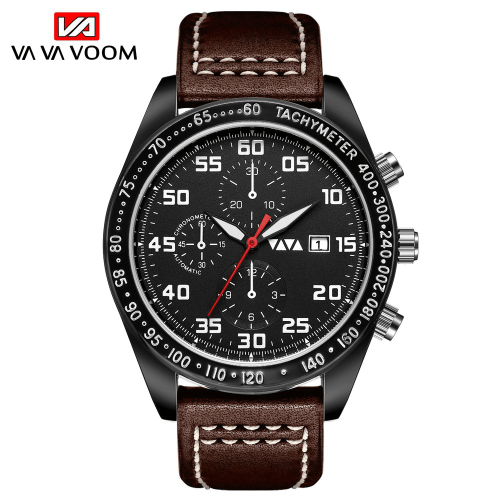 VAVA VOOM Sport Casual with Date Display Small Decorative Dial Leather Strap 3ATM Waterproof Men Quartz Watch - MRSLM