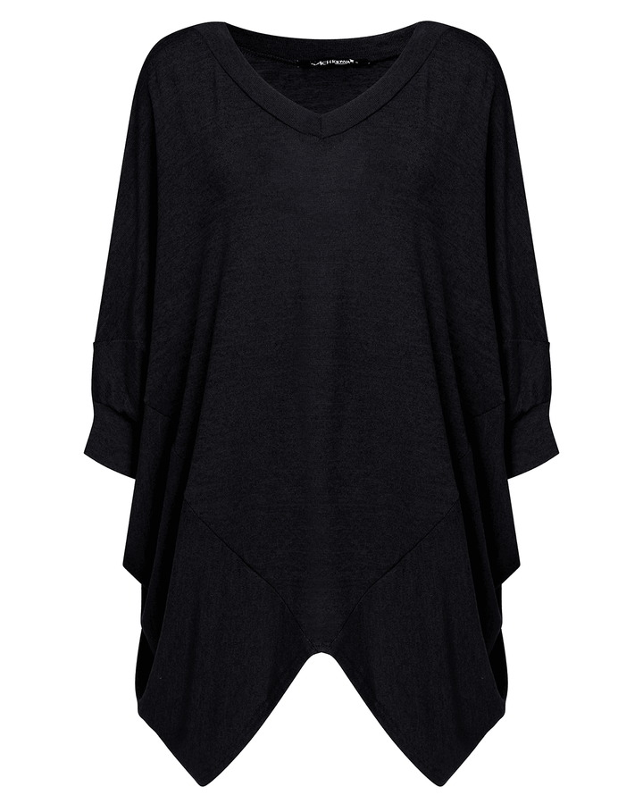 Women Pullover V Neck Long Sleeve Irregular Hem Casual Loose Blouse - MRSLM