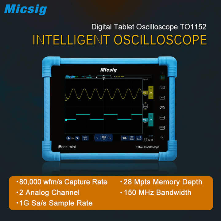 Micsig TO1152 Digital Tablet Oscilloscope 150Mhz 2CH 1G Sa/S Real Time Sampling Rate Automotive Oscilloscopes Kit - MRSLM