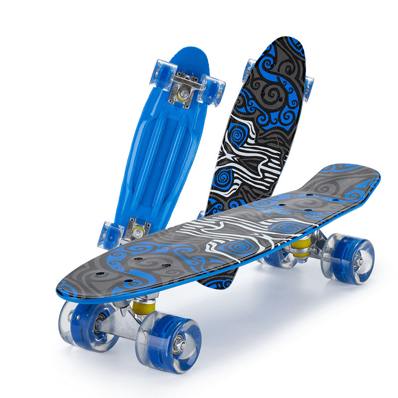 Aluminum PP Plastic Fish Board Flash Wheels Beginner Children Skateboard Silent Flexible Turning for Outdoor - MRSLM