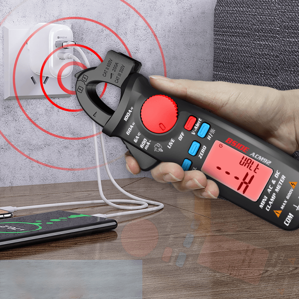 BSIDE ACM92 DC/AC Clamp Meter Self-Varying Multimeter Voltage Frequency Resistance Live NCV Check - MRSLM