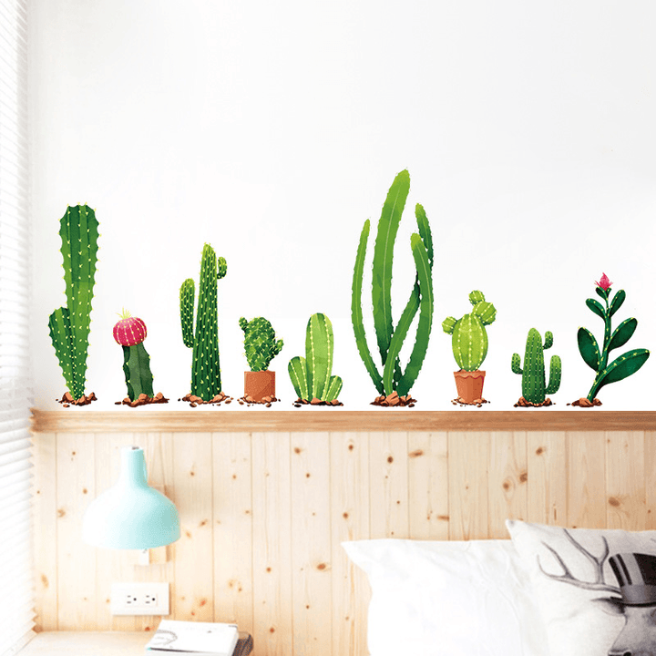 Miico Creative Cartoon Cactus PVC Removable Home Room Decorative Wall Door Decor Sticker - MRSLM