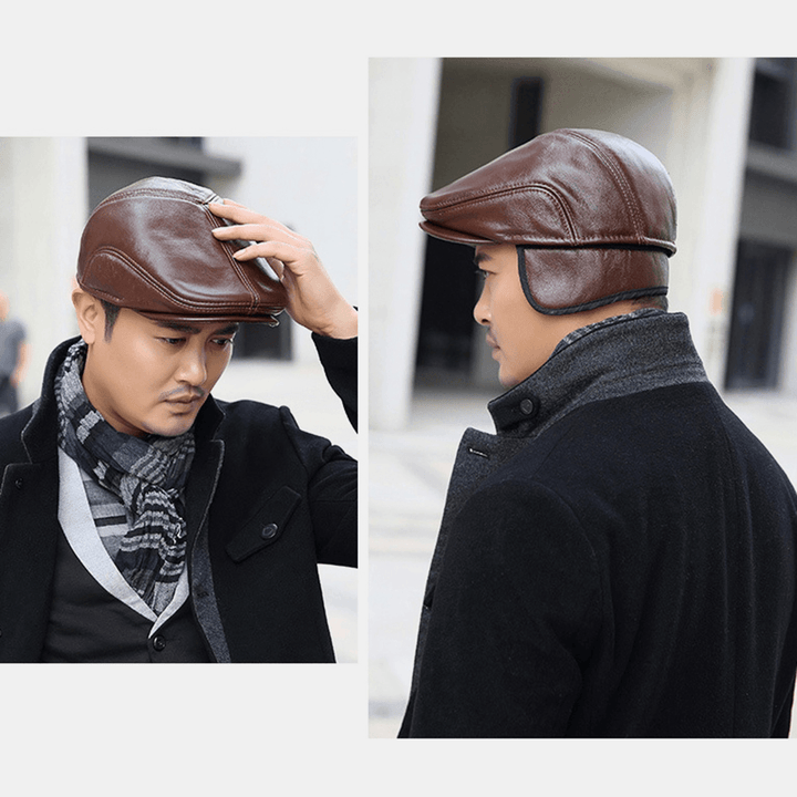 First Layer Cowhide Leather Hat Men'S Fashion Beret Hats Beret Caps - MRSLM