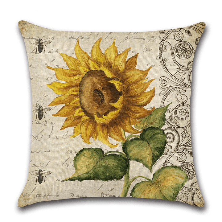 18 X 18 Inches Sunflower Throw Pillow Case Green Cushion Cover Cotton Linen Decorative Pillows Covers - MRSLM