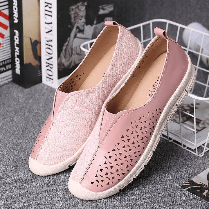 LOSTISY Women Colorblock Comfy Hollow Breathable Casual Flats - MRSLM