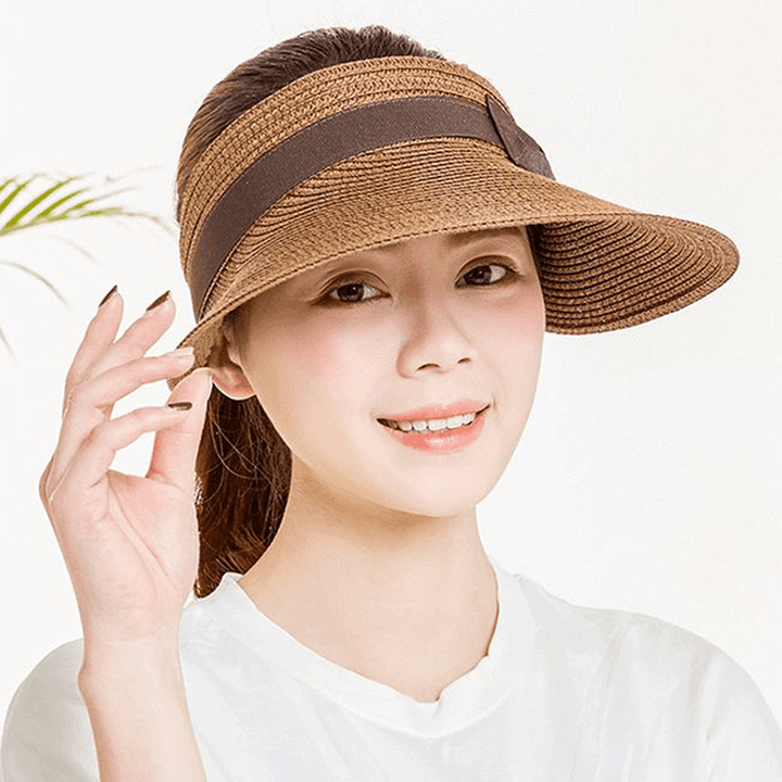 Women Summer Removable Top Sunshade Outdoor Straw Hat - MRSLM