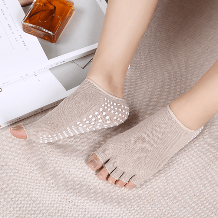 Women Exposed Five Toes Yoga Socks Non Slip Invisible Half Palm Sock Cotton - MRSLM