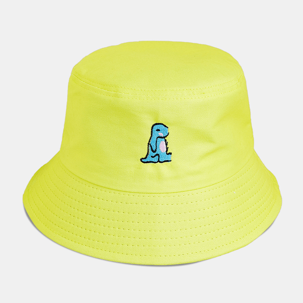 Unisex Cartoon Little Dinosaur Embroidery Sun Hat Outdoor Casual Sunshade Bucket Hat - MRSLM