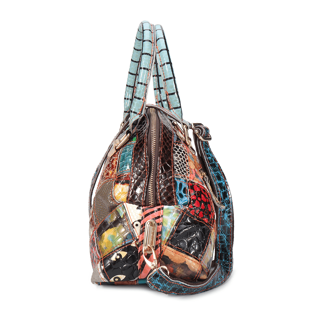 Women Genuine Leather Bohemian Floral Handbag - MRSLM