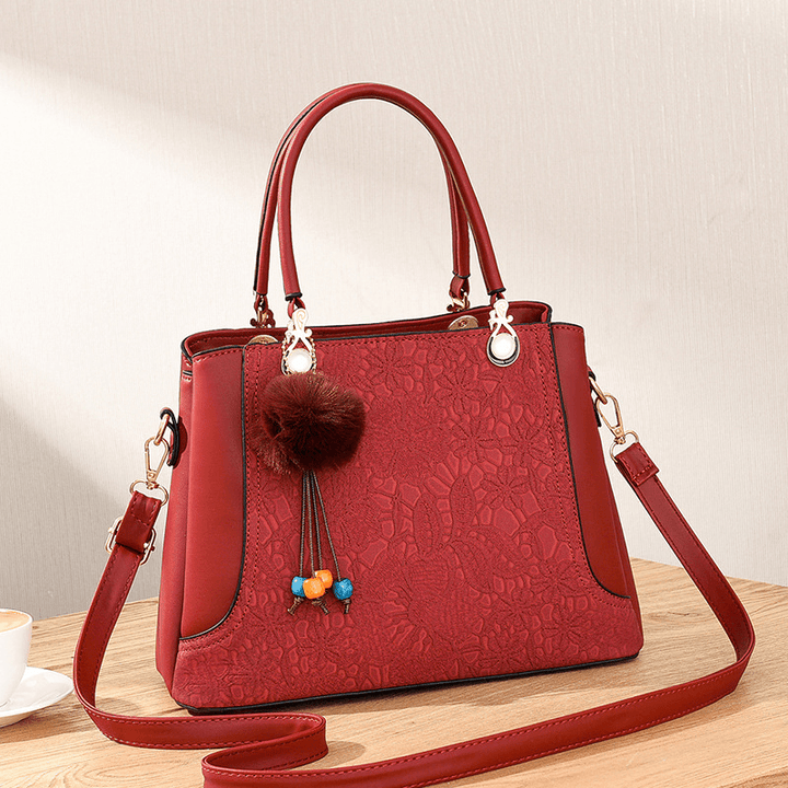 Women Casual Large Capacity Multi-Pockets Faux Soft Leather Embroidery Handbag Crossbody Bag - MRSLM