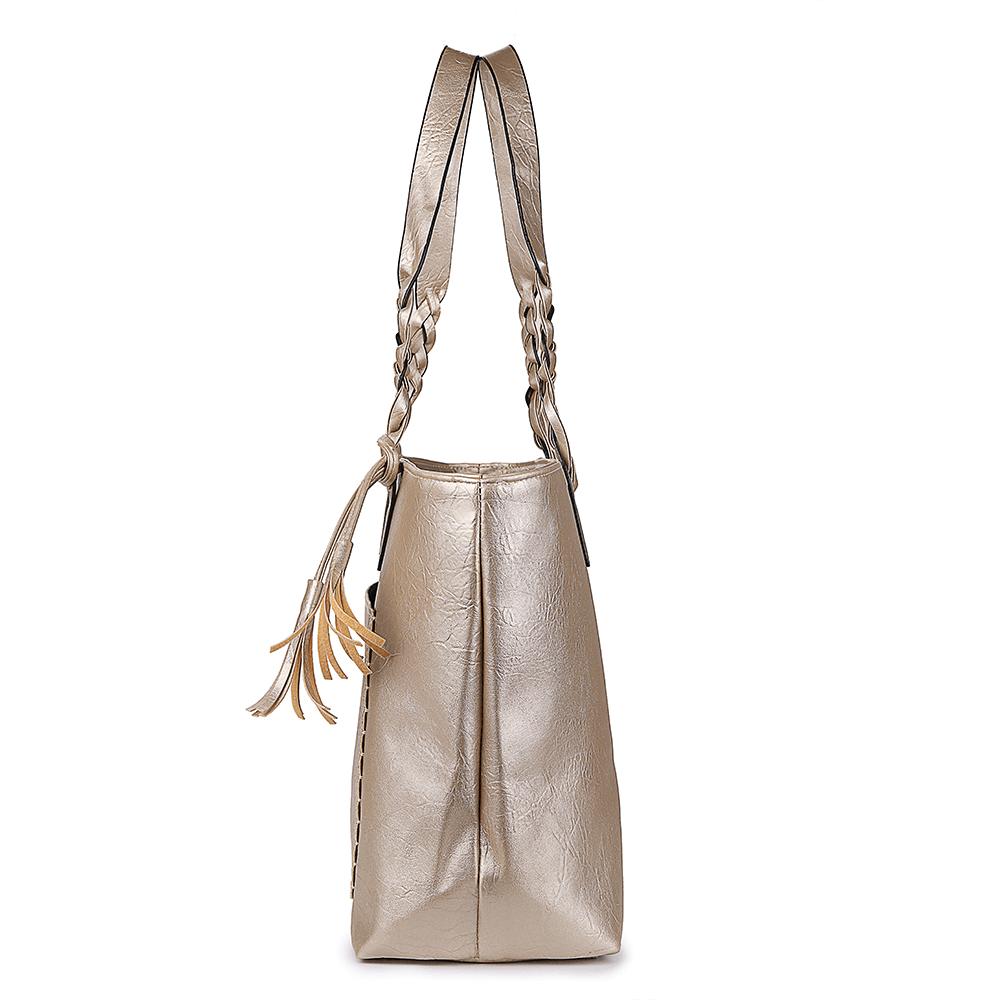 Tassel Decor Tote Bag with Braided Handle Handbag - MRSLM