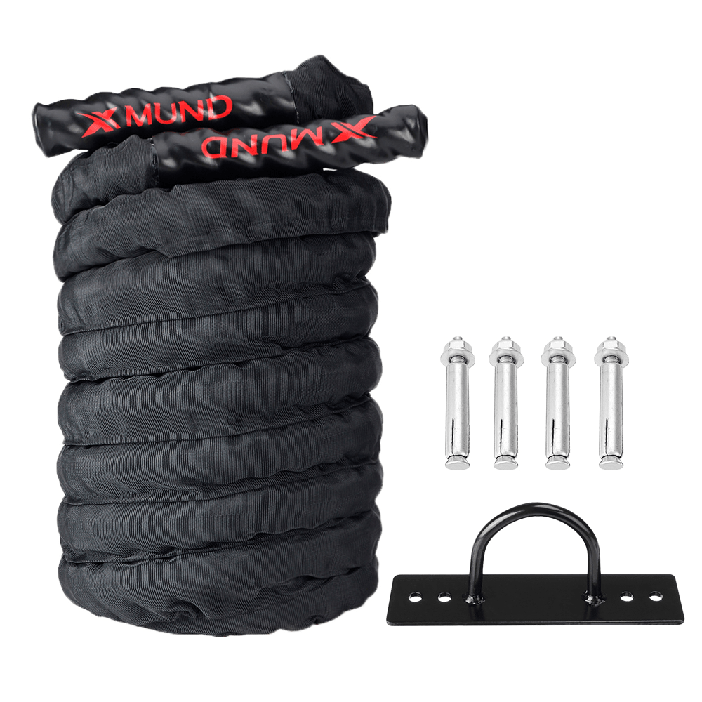 XMUND XD-BR1 Battle Rope Exercise Training Rope 30Ft Length Workout Rope Fitness Strength Training Home Gym Outdoor Cardio Workout, Anchor Kit Included - MRSLM