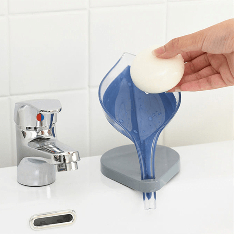 Leaf Shape Soap Drain Box Soap Dish Holder Suction Cup Toilet Shower Tray Draining Rack Bathroom Supplies - MRSLM