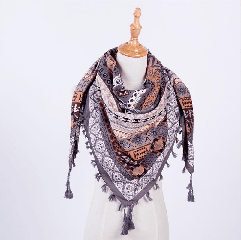 Ethnic Style Fringed Scarf Jacquard Square Scarf - MRSLM