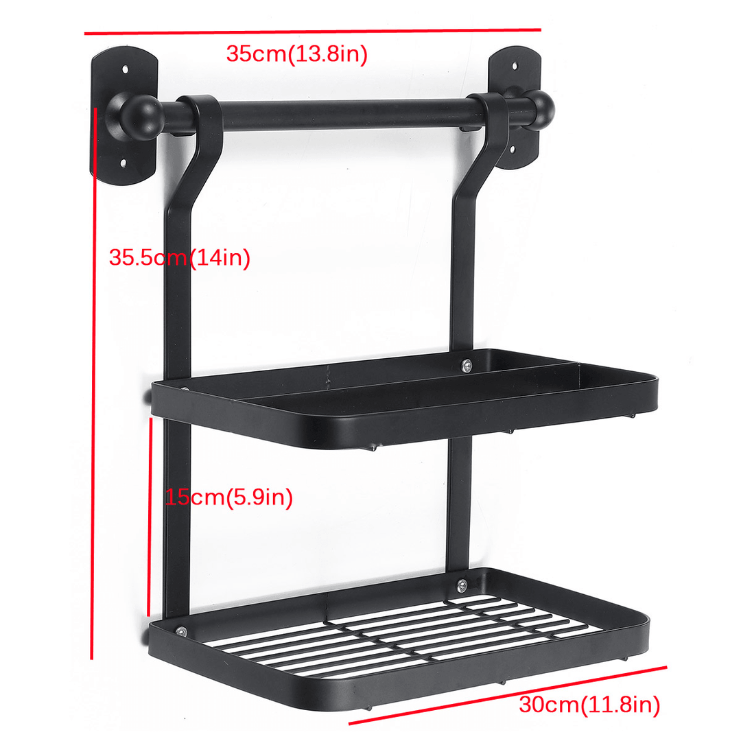 Wall-Mounted Rack Black Stainless Steel Kitchen Shelf Pot Cover Shelf Cover Storage Rack - MRSLM