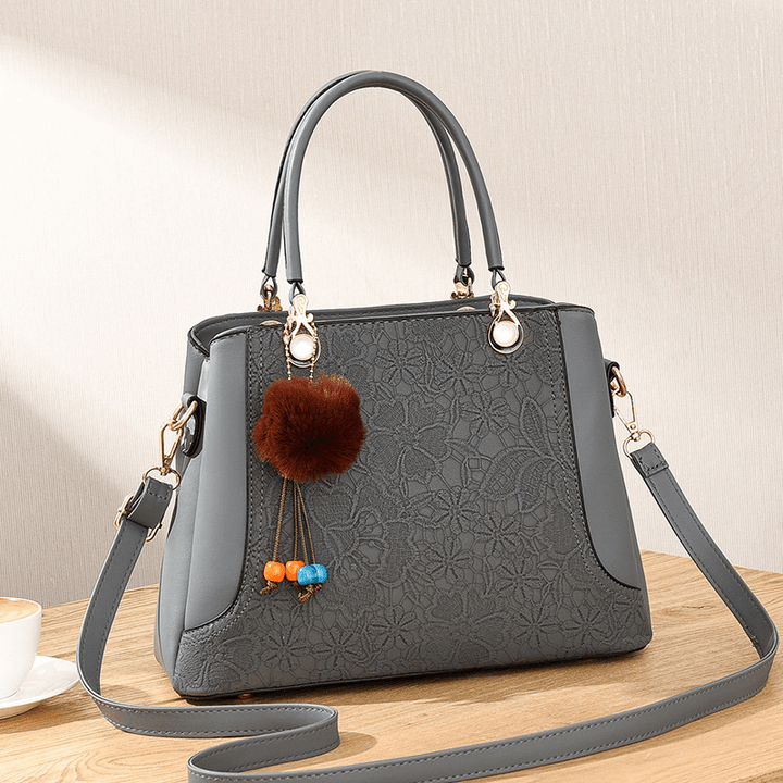 Women Casual Large Capacity Multi-Pockets Faux Soft Leather Embroidery Handbag Crossbody Bag - MRSLM