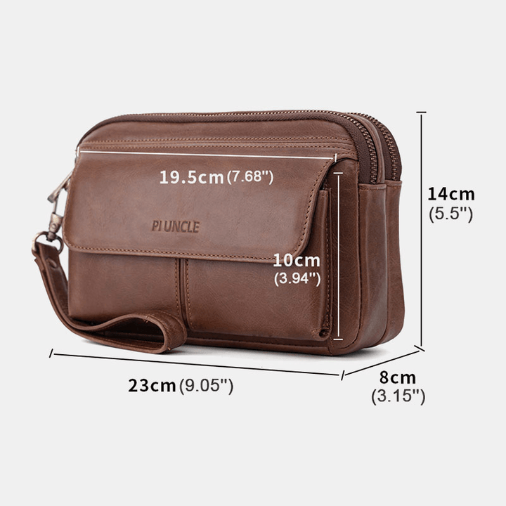 Men Large Capacity Multi-Card Slot 6.5 Inch Phone Bag Multifunctional Genuine Leather Business Retro Clutch Bags - MRSLM