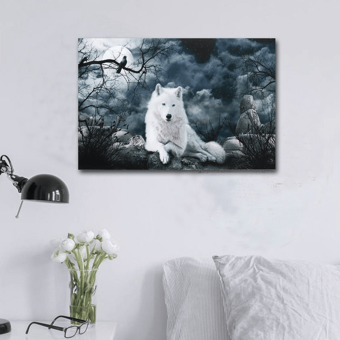 White Wolf Stone Canvas Wall Paintings Frameless Pictures Art Home Decor - MRSLM