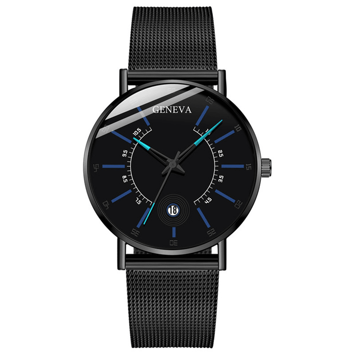 GENEVA Business Casual Colored Pointer Dial with Calendar Alloy Mesh Strap Men Quartz Watch - MRSLM