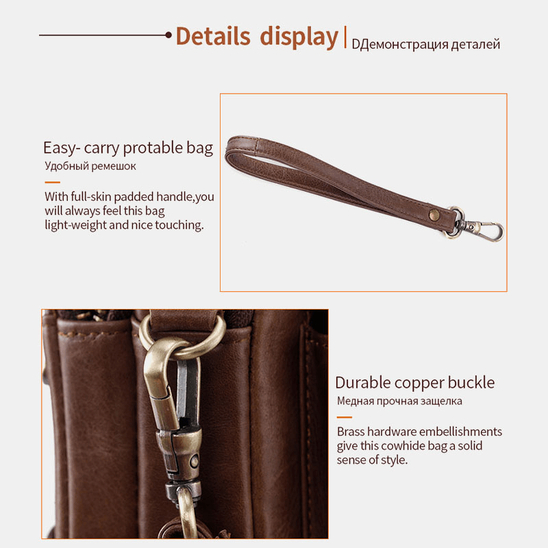 Men Vintage Genuine Leather Large Capacity Crossbody Bag - MRSLM