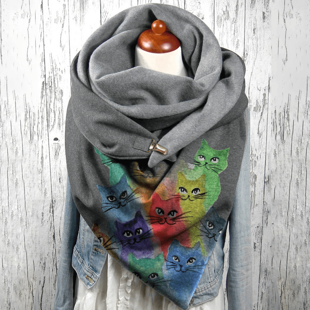 Women Colorful Cute Cartoon Cats Pattern Soft Personality Neck Protection Keep Warm Scarf - MRSLM