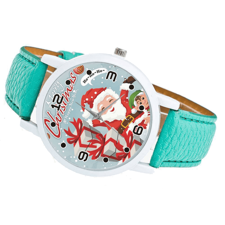 Fashion Christmas Santa Claus with Gift Pattern Cute Watch Leather Strap Men Women Quartxz Watch - MRSLM