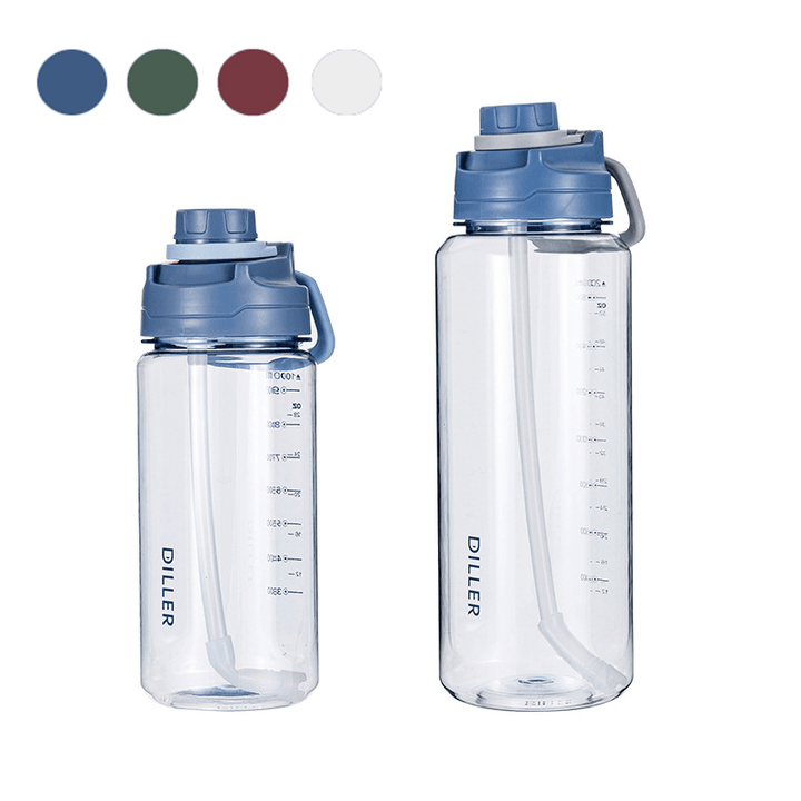 DILLER 34Oz/68Oz 2000Ml Large Capacity Water Bottles with Detachable Straw Portable Outdoor Sport Cycling Travel Drink Kettle - MRSLM