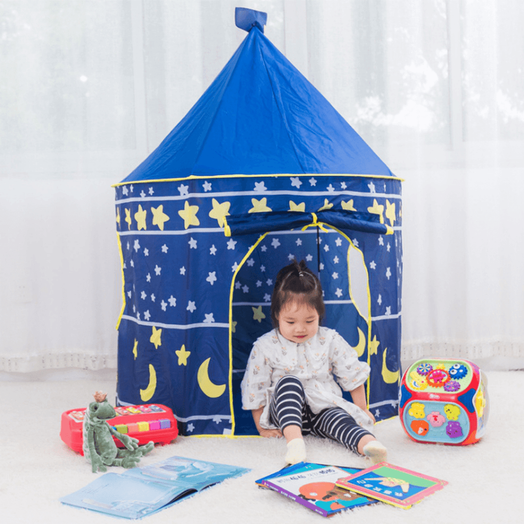 Kids Playhouse Moon Stars Pattern Play Tent Pop up Castle Princess Indoor Outdoor Gift Children'S Gifts Toys - MRSLM