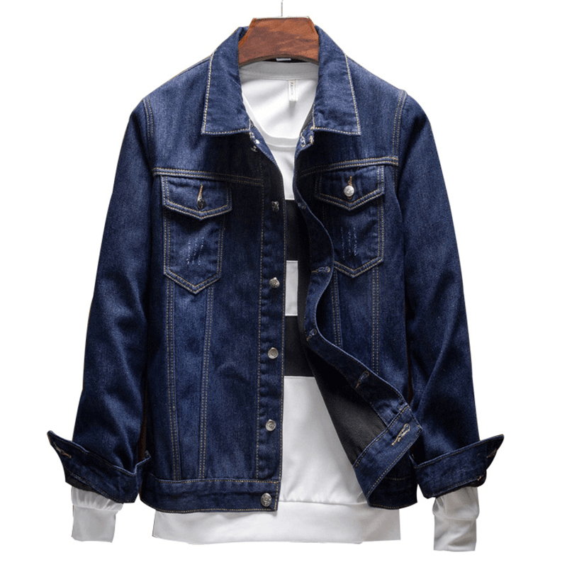 Mens Thick Denim Turn down Collar Fashion Casual Jacket - MRSLM