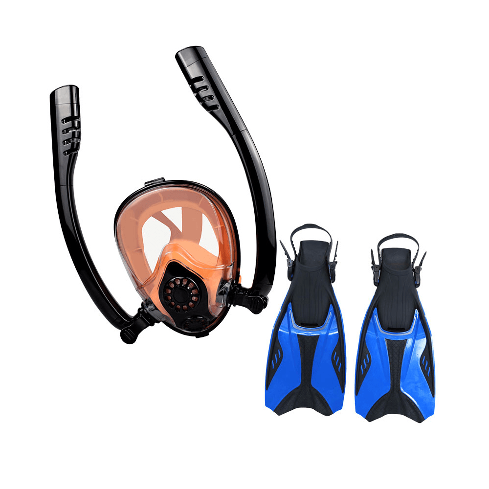 Scuba Diving Snorkel Mask Set anti Fog Underwater Breathable Full Face Snorkeling Mask with Swimming Fins - MRSLM