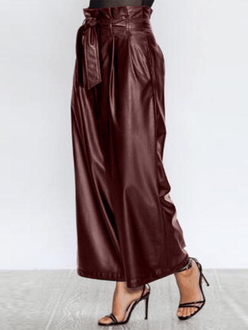 Women Causal High Waist Belted Wide Leg Pocket Pants - MRSLM