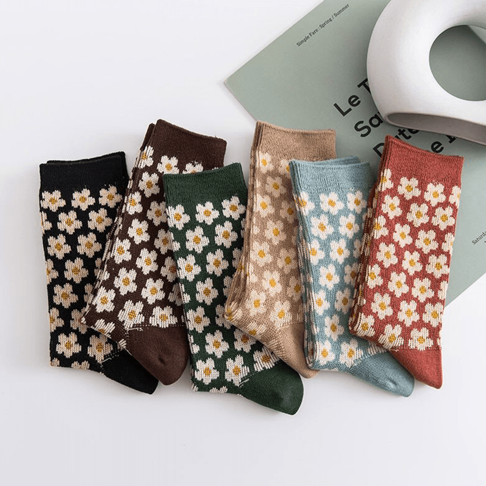 Women Cotton British Style Retro Floral Pattern Warm Casual Tube Socks - MRSLM