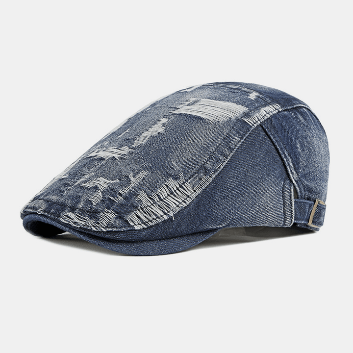 Unisex Denim Washed Make-Old Hole Breathable Casual Sunshade Forward Cap Beret Cap Flat Hat - MRSLM